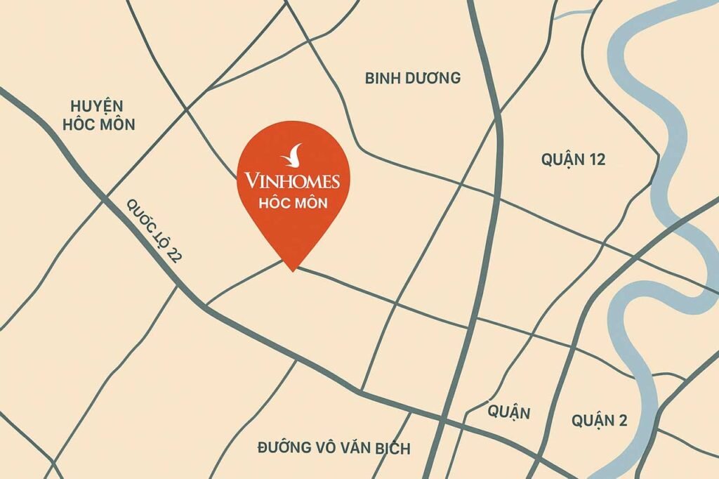 Ảnh vị trí Vinhomes Hóc Môn được tạo bởi AI